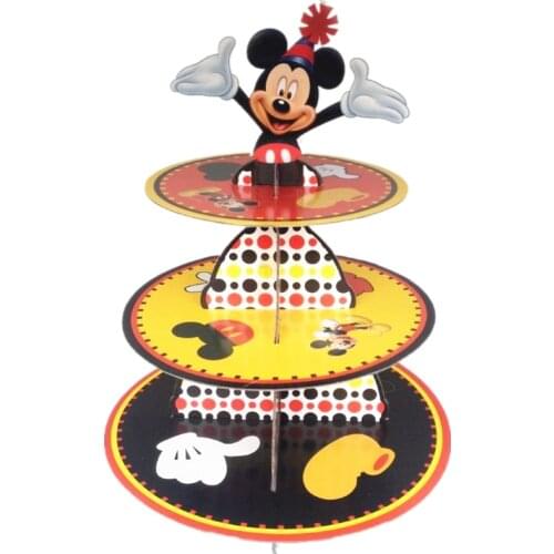 Disney Mickey Mouse 3 Tier Cupcake Holder Stand Disposable Cake Frame Foldable Dessert Display Kids Birthday Party Supplies