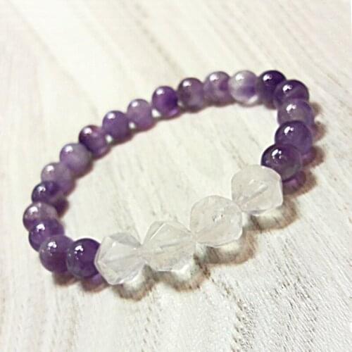 Anxiety Relief Bracelet Amethysts & Rose Q-uartz Healing Bracelet Star Cut Beads Mala Bracelet Spiritual Jewelry For Women