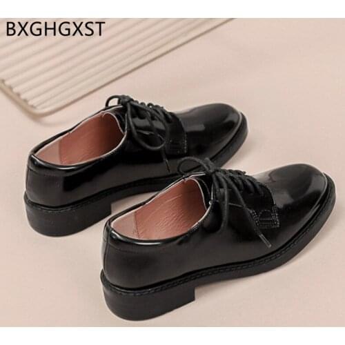 Low Heels Oxford Shoes Women Platform Pointed Toe Black Office Shoes for Women Block Heels Classic Leather Casual Women Shoes