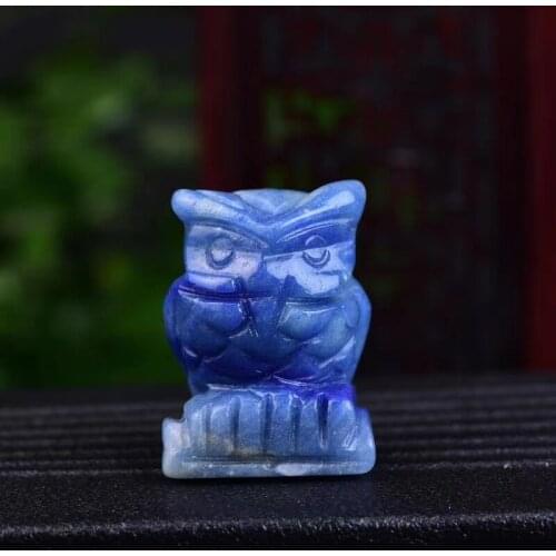 Natural blue Aventurine carving sweethearts gift Owl fortune Crafts Home Furnishings Aura fengshui Decoration Christmas