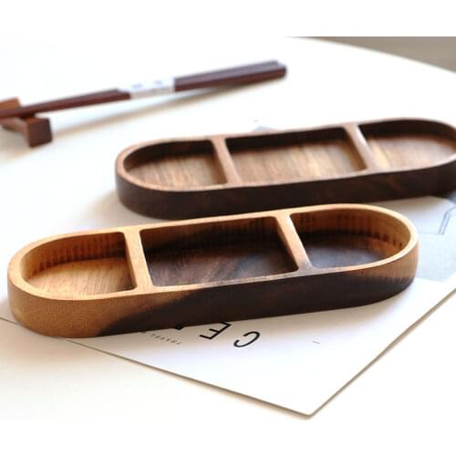 Vintage Solid Wood Pan Plate Snack Fruit Dishes Saucer Tea Coffee Juice Tray Dessert Dinner Plate Tableware 3 Grip