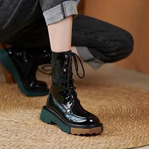 2021 New Autumn Winter Women Boots High Quality Warm Lace-Up Low PU Modern Boots Platform Casual All-match Flat Shoes Hot
