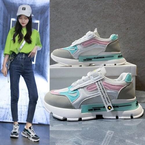 Spring Korean Platform Sneakers Women Shoes Thick Bottom Chunky Sneakers Breathable Mixed Colors Slip On Casual Shoes Woman 2021