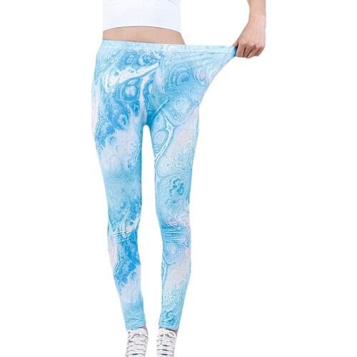 CKAHSBI Women Yoga Pants High Waist Sports Gym Leggings Push Up Female Fitness Sexy Slim Workout Ink Blue Print Elastic Bottom