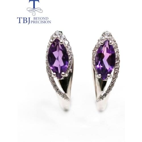TBJ,Natural Brazil amethyst clasp earring mq 5*10mm natural sky blue topaz gemstone fine jewelry for women 925 sterling silver