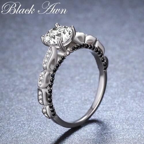 BLACK AWN 2020 New Fashion 925 Sterling Silver Fine Jewelry Engagement Black Spinel Round Engagement Ring for Women G096