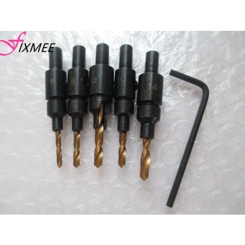 5pcs HSS Countersink Drill Bit Quick Change 1/4" round Shank Trim Screw #6 #8 #10 #12 14 Counter Bore Screw Woodworking Tools