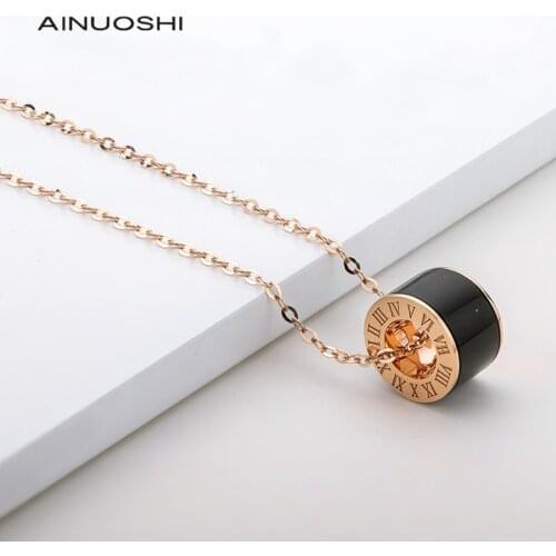 AINUOSHI 18K Rose Gold Natural Black/Red Agate Roman Numerals Ins Style Pendant Necklace For Women Fashion Jewelry Gift 18