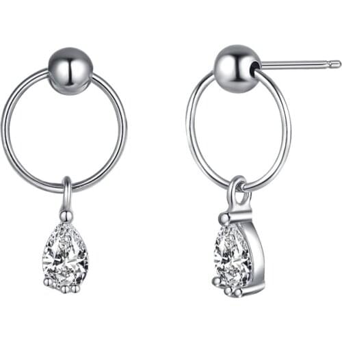 ANZIW 925 Sterling Silver Circle Pear Drop Earring Cute Silver Dangle Earring Women Engagement Wedding Party Jewery Earrings