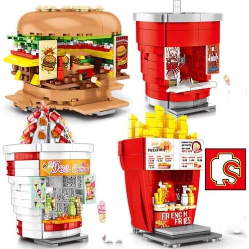 Sembo Blocks City Mini Street Scene Retail Store Burger drink shop model building blocks Set Kids children DIY educational Toys