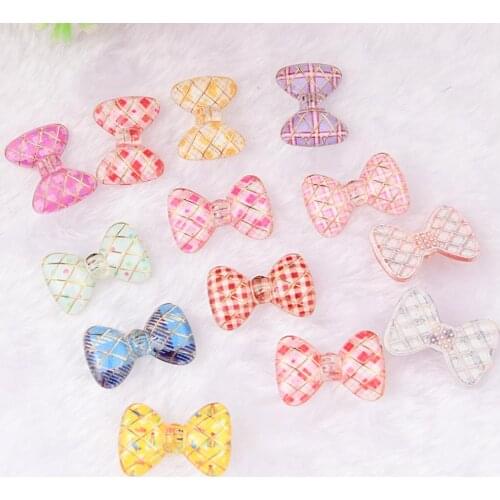 BOLIAO 20Pcs 15*22mm Bow Shape Resin Transparent Lattice Pattern Flat Back Earring Accessories Decoration R361
