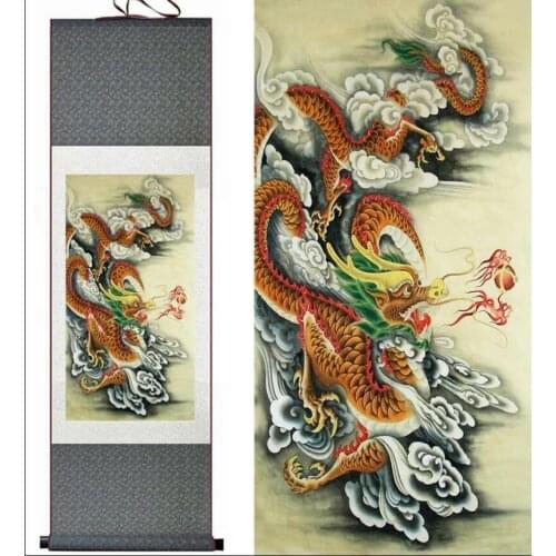 Home decor Chinese silk scroll painting Dragon Ink painting decoration