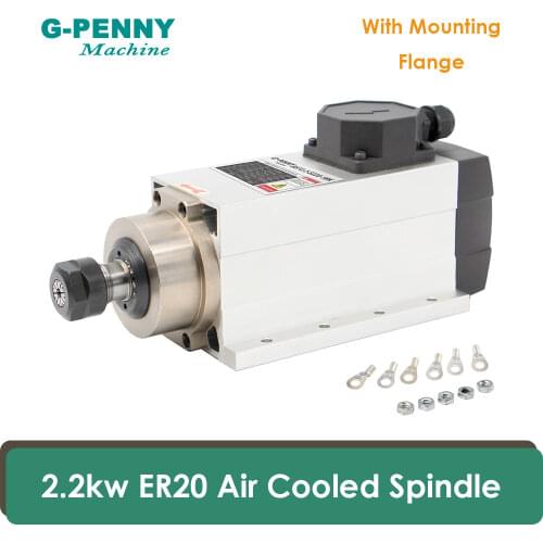 CNC Air cooled spindle motor 220V 380v 2.2KW ER20 Air Cooling 300Hz 3 phase motor spindle 4 bearings with mounting flange