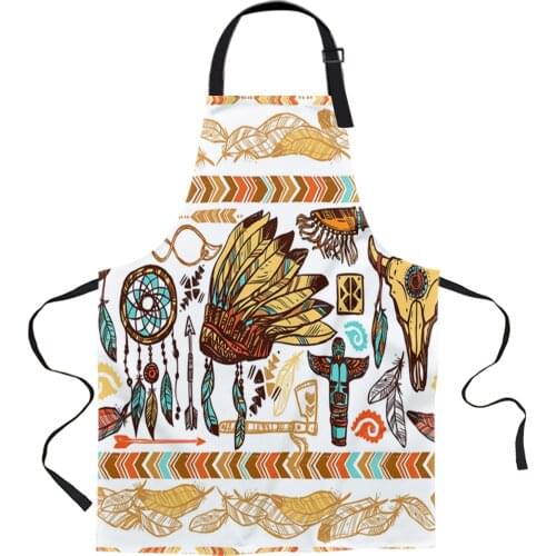 Tribal Indian Retro Feather Hat Apron Woman Adult Bibs Home Cooking Baking Coffee Shop Cleaning Canvas Aprons Kitchen Accessory