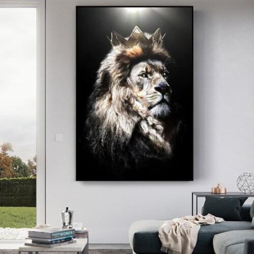 Modern Animal Lion Head With Crown Canvas Paintings Posters And Prints Wall Art Pictures For Living Room Home Decor No Frame