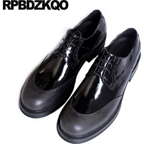 Black Rubber Sole Dress Shoes High Quality Real Leather Luxury Boys Office Italy European Plus Size Italian Creepers Oxfords