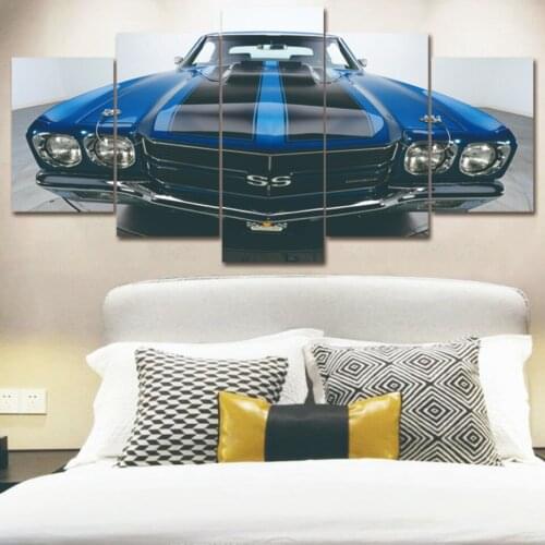 Classic blue racing car front face 5 pcs Modern Home Wall Decor Canvas Picture Art HD Print Painting On Canvas for Living Room