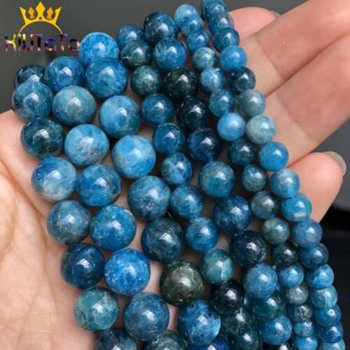 Natural Gem Blue Apatite Stone Round Loose Spacer Beads For Jewelry Making DIY Bracelet Necklace Accessories 15''Inches 6/8/10mm