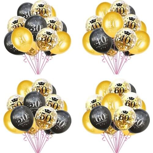 15PCS Mixed Gold Confetti Balloons number 16 18 30 40 50 60 70 80 90 years old Birthday party digital ballon Latex Globos