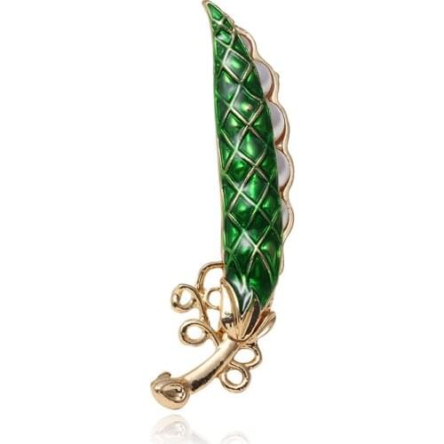 Fashion Enamel Green Pea Brooches For Women Gold-color Crystal Simulated Pearls Corsages Men Kids Sweater Suit Accessories Pins
