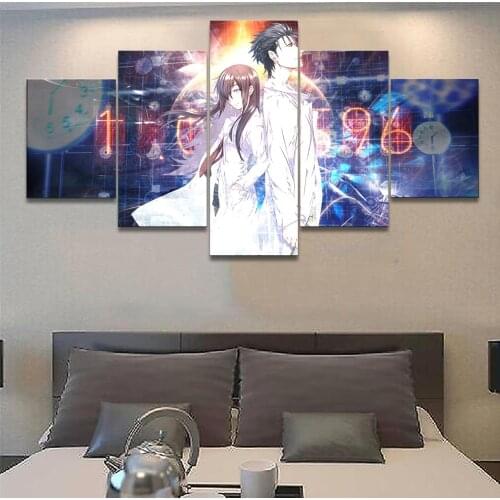 5 Pieces Canvas HD Printed Modular Pictures Anime Steins Gate Posters Wall Art Home Decoration Living Room Paintings Framework