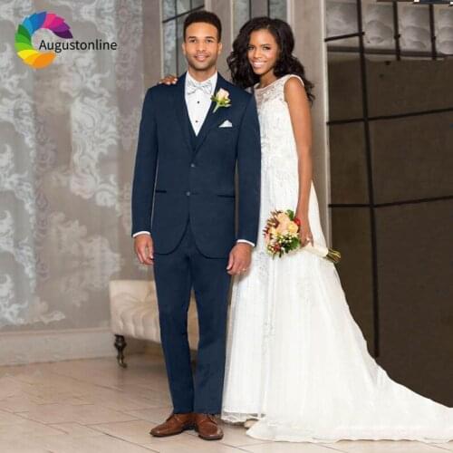 Custom Made Navy Blue Men Suits for Wedding Suits Blazer Jacket Slim Fit Groom Tuxedos Best Man Suits with Pants 3Piece Vest