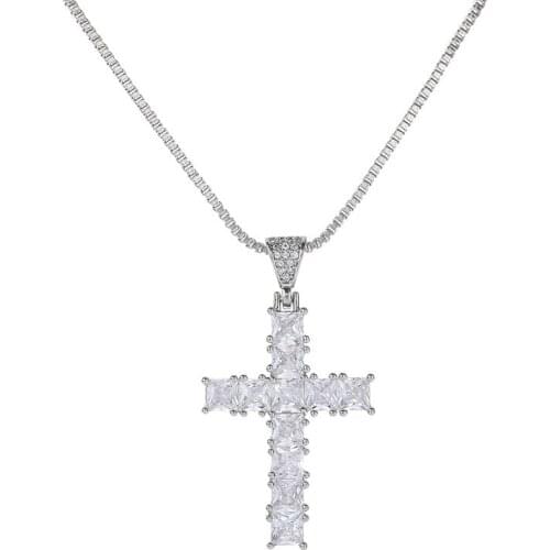 Hip Hop micro zircon cross necklace simple cross pendant mens and womens necklace rock and roll nightclub trendy necklace