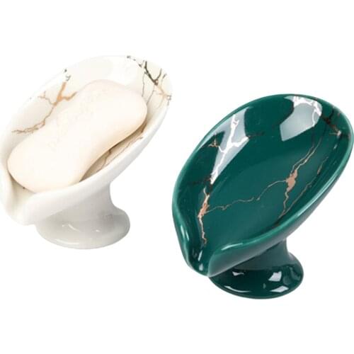 Ceramic Leaf Shape Soap Box Water Guide Hole Dish Storage Plate Tray Shower Soap Holder Bathroom Supplies