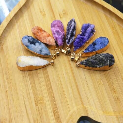 Natural Stone Druzy Agats Pendants Water Drop Shape Agats Pendants for Jewelry Making DIY Necklace Size 40*15mm