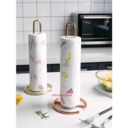 Stainless Steel Kitchen Roll Paper Towel Holder Bathroom Tissue Stand Rose Gold Napkins Rack Home Kitchen Storage Accessories