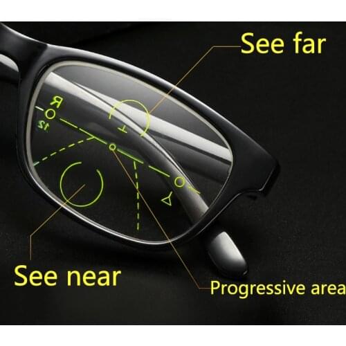 2021 Men Women Progressive Reading Glasses Multifocal Presbyopic Glasses Anti-blue Light Low Bridge TR Big Full Frame Black