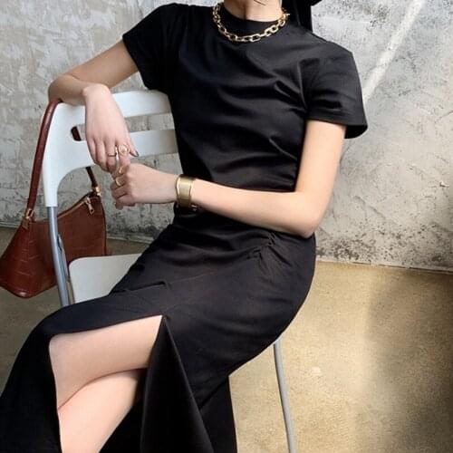 Solid Color Slim Vintage Sexy Women Summer Split Dress Female High Version Designed Party Dress Ladies New Evening Dresses ML198