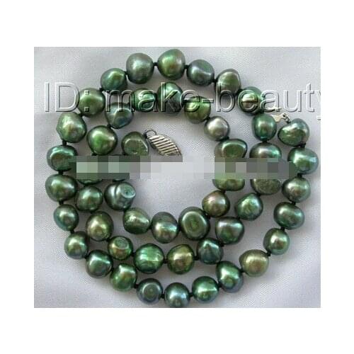 9mm baroque green freshwater cultured pearl necklace