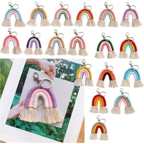 Weaving Rainbow Keychains for Women Boho Handmade key Holder Keyring Macrame Bag Charm Car Hanging Jewelry Gifts