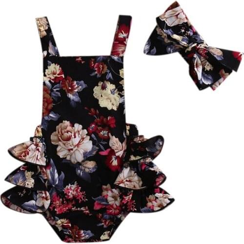 Pudcoco US Stock 2PCS Newborn Toddler Baby Girls Clothes Flower Romper Sleeveless Jumpsuit Outfits Headband Clothes