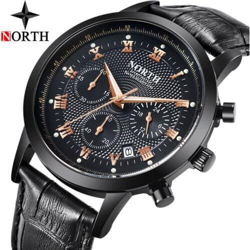 NORTH Luxury Brand Men Watch Fashion Sport Military Quartz Watch Waterproof Leather Business Men Wristwatches Relogio Masculino