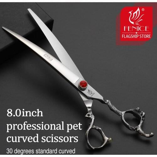 Fenice Dragon handle 8 inch Professional Curved Pet Dogs Grooming Scissors Pets Hair Cuttings Shears tesoura tijeras