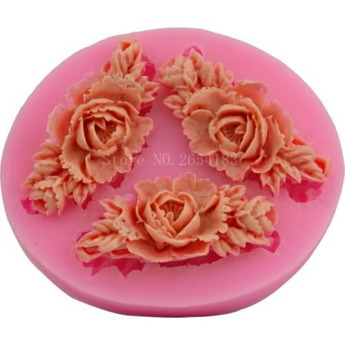 Rose with Leaf Fondant Soap 3D Cake Silicone Mold Cupcake Jelly Candy Chocolate Decoration Baking Tool Moulds FQ1666