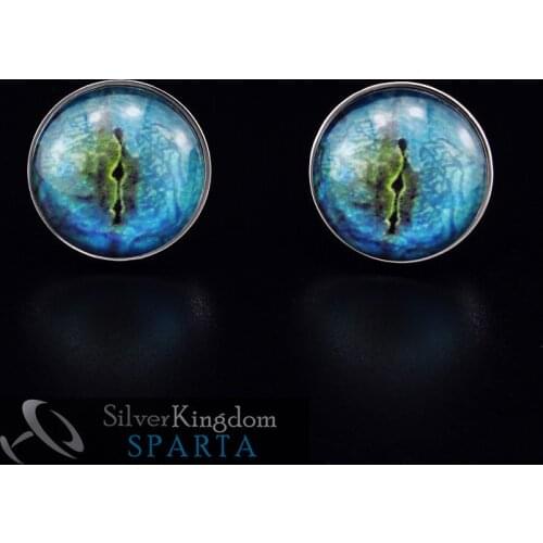 SPARTA Lifelike Blue Dragon Eye White Gold Electroplated cufflinks mens Cuff Links + Free Shipping