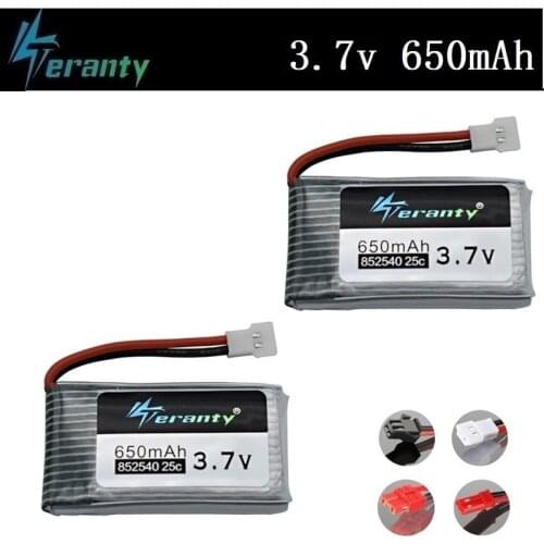 Teranty Power 3.7V 650mAh Li-po Battery For SYMA X5C X5C-1 X5 H5C X5SW 852540 3.7V Drone Rechargeable Lithium Battery 2Pcs/Sets