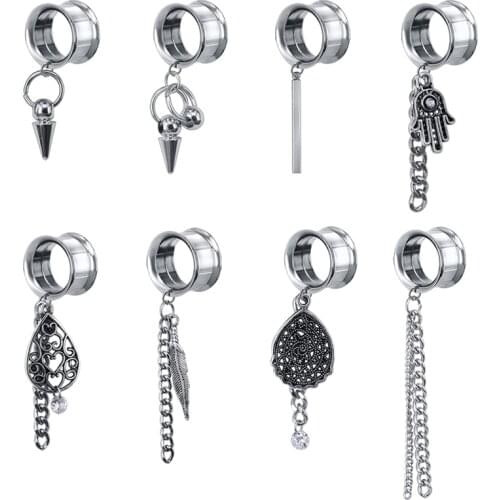 ZS 5-22MM Stainless Steel Ear Plugs and Tunnels Dangle Ear Piercings Expansion Ear Stretched Piercing Flesh Tunnels Body Jewelry