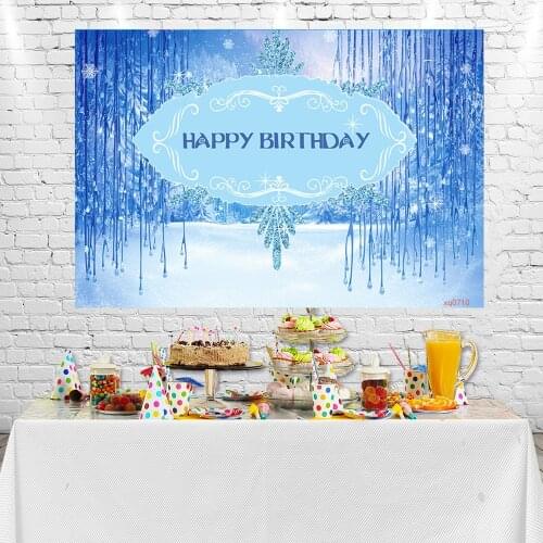 Sensfun Ice and Snow Party Photography Backdrop Happy Birthday Party Background Vinyl Booth Props Photocall