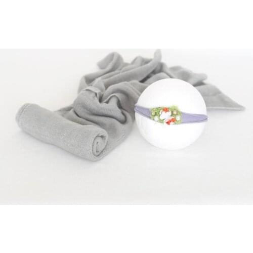 Vintage Newborn Stretch Knit Wrap with Headband Handmade Flower Tieback Jersey Fabric Wrap Baby Swaddle Blanket Photography Prop