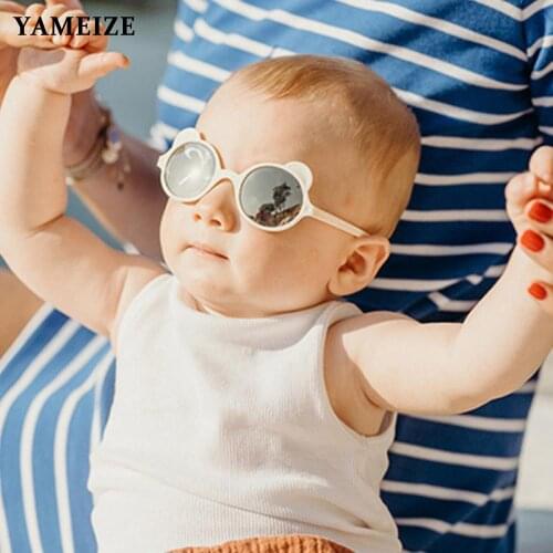 YAMEIZE Round Kids Sunglasses Girls Boys Sun Glasses Cartoon Cute Glasses Bear Shaped Eyewear Retro Baby Shades UV400 Oculos