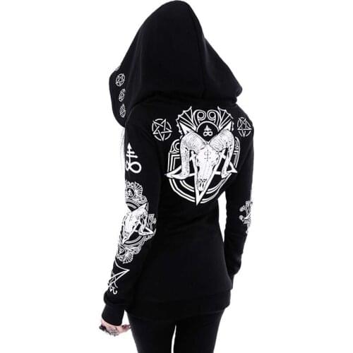 Gothic Punk Print Women Hoodis Long Sleeve Sweatshirt Zipper Loose Oversized Hooded Tops Casual Streetwear 2021 Autumn Winter
