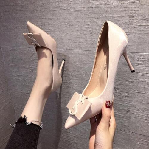 2021 Summer New Soft Patent Leather Pointed Toe Thin High Heels Office Women Black Shoes