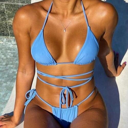 2021 Women Two Piece Separate Swimsuit Bandage Halter Bikini and Panties Bottoms Sexy Bathing Suits Summer Beach Clothes