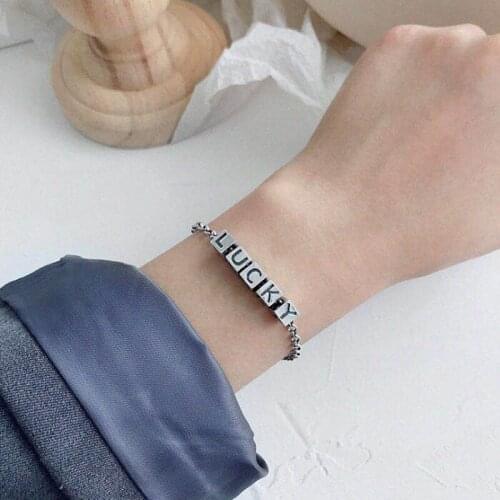 YIZIZAI Vintage Lucky Letter Thai Silver Color Fashion Bracelet For Women Good Luck Jewelry Accessories