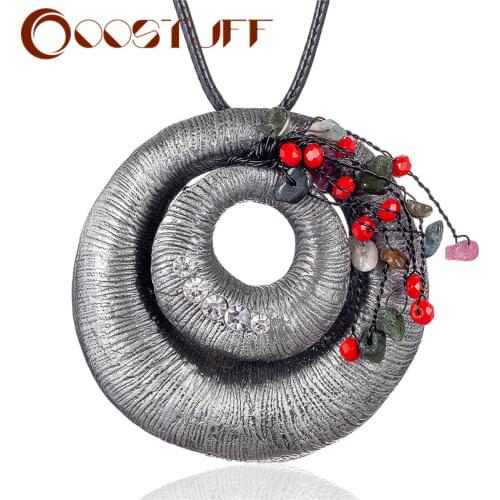 Vintage Jewelry Long Necklace for Women Round Antique Pendants Red Beads Black Rope Chain Jewellery Suspension Choker 2021 New