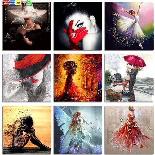 ZOOYA Diamond Painting 5D Embroidery Diamond Mosaic Pattern Rhinestone Painting Woman In A Black Dress Wearing A Hat Gift R345